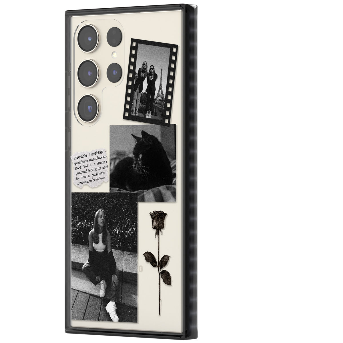 Personalised Black & White Scrapbook Photos Samsung S22 Ultra / Samsung S23 Ultra / Samsung S24 Ultra Impact Black Phone Case side