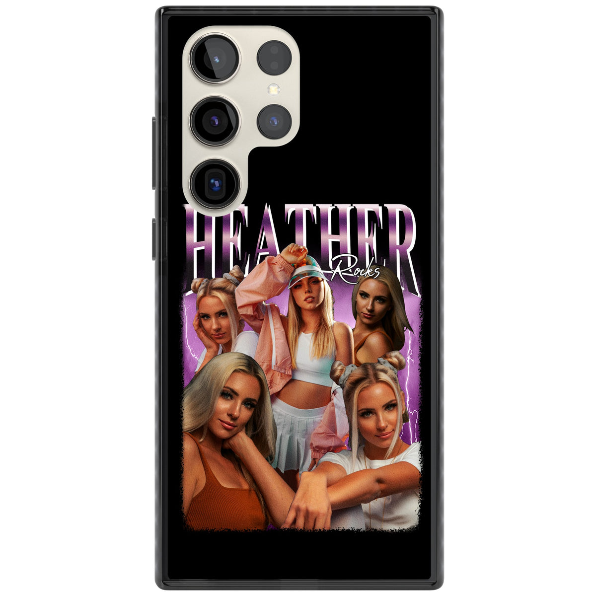 Personalised Airbrush Name & Photo Collage (Pink) Samsung S22 Ultra / Samsung S23 Ultra / Samsung S24 Ultra Impact Black Phone Case front