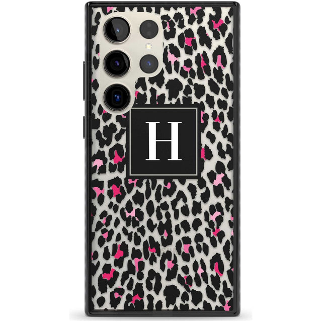 Personalised Pink Monogram Leopard Spots Custom Phone Case Samsung S22 Ultra / Black Impact Case,Samsung S23 Ultra / Black Impact Case Blanc Space