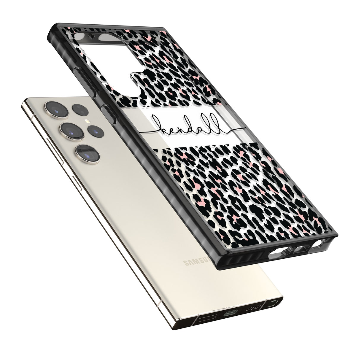 Personalised Tatty Leopard Samsung S22 Ultra / Samsung S23 Ultra / Samsung S24 Ultra Impact Black Phone Case angled