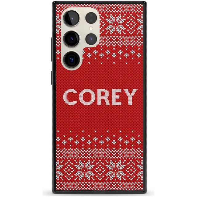 Personalised Red Christmas Knitted Jumper Custom Phone Case Samsung S22 Ultra / Black Impact Case,Samsung S23 Ultra / Black Impact Case Blanc Space