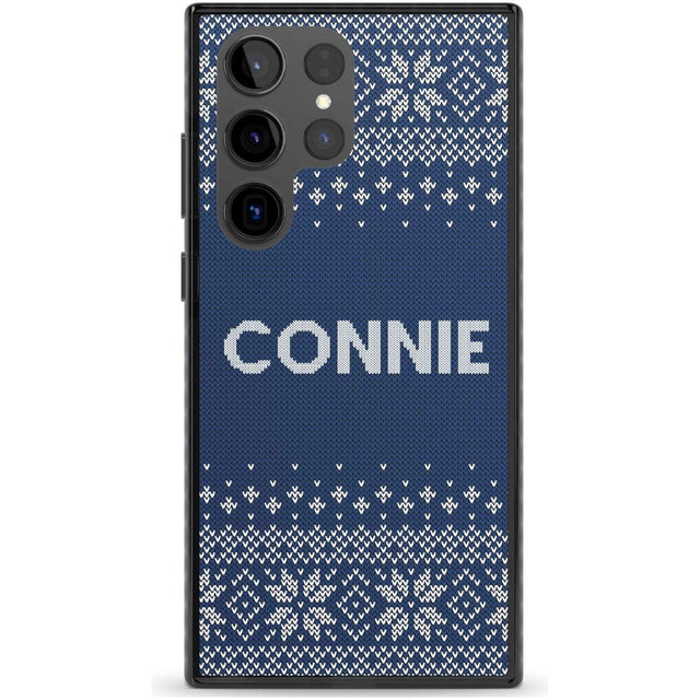 Personalised Blue Christmas Knitted Jumper Custom Phone Case Samsung S22 Ultra / Black Impact Case,Samsung S23 Ultra / Black Impact Case Blanc Space