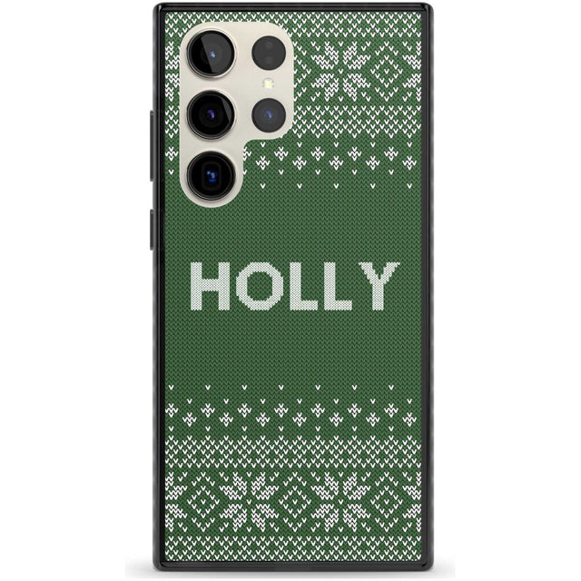 Personalised Green Christmas Knitted Jumper Custom Phone Case Samsung S22 Ultra / Black Impact Case,Samsung S23 Ultra / Black Impact Case Blanc Space