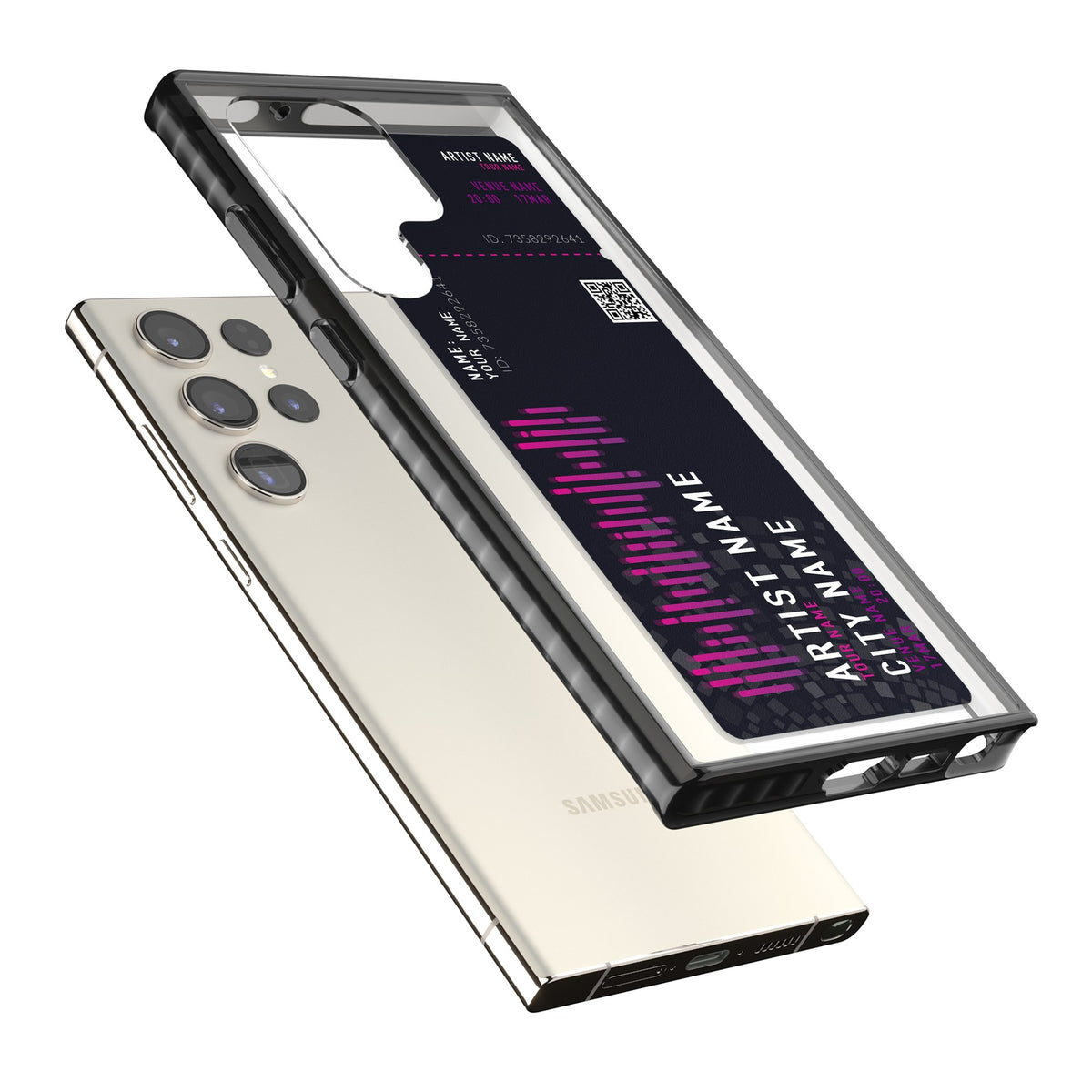 Personalised Concert Ticket Samsung S22 Ultra / Samsung S23 Ultra / Samsung S24 Ultra Impact Black Phone Case angled