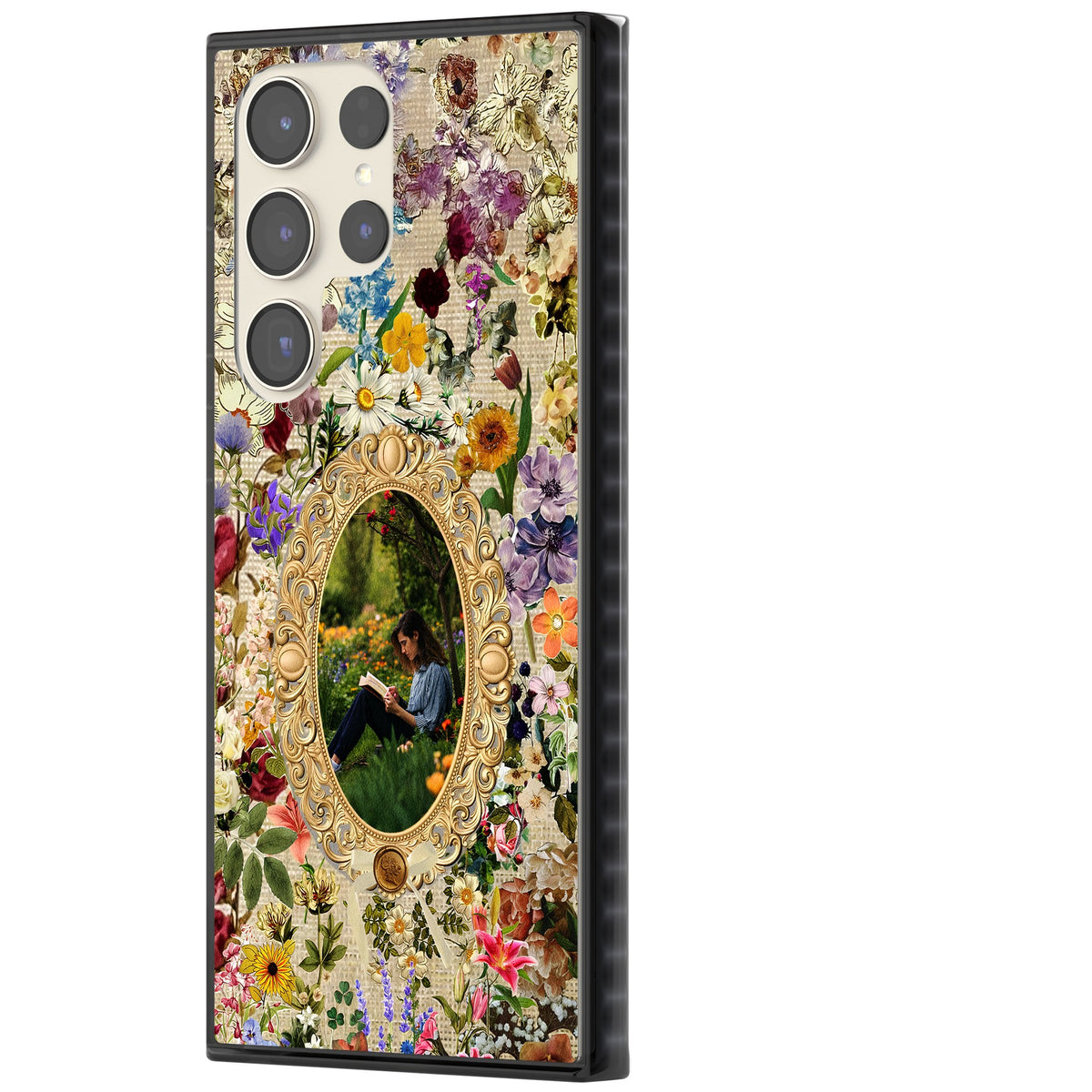 Personalised Vintage Wildflower Frame Samsung S22 Ultra / Samsung S23 Ultra / Samsung S24 Ultra Impact Black Phone Case side