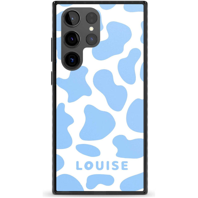 Personalised Blue and White Cow Print Custom Phone Case Samsung S22 Ultra / Black Impact Case,Samsung S23 Ultra / Black Impact Case Blanc Space