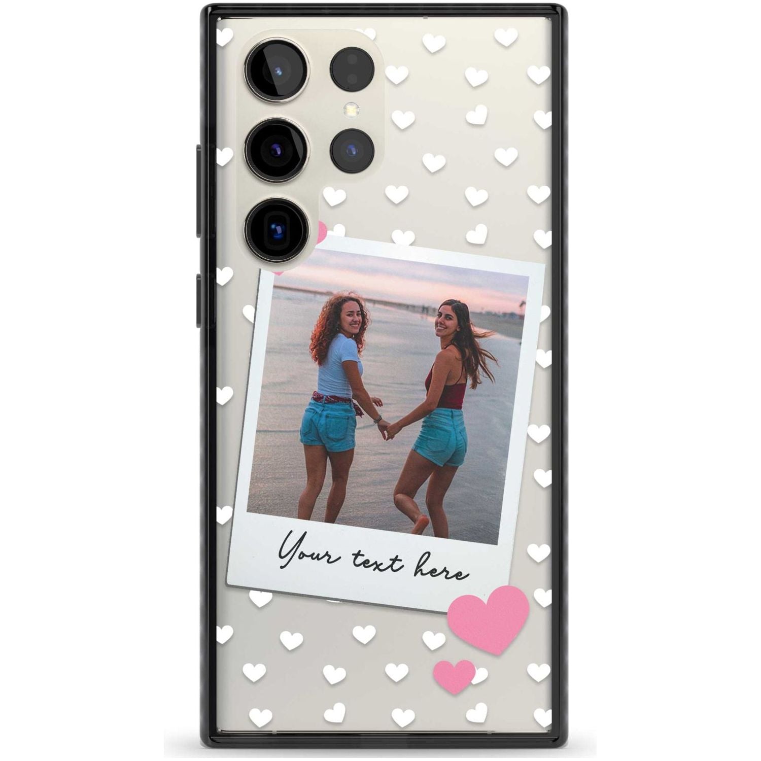 Personalised Instant Film & Hearts Photo Custom Phone Case Samsung S22 Ultra / Black Impact Case,Samsung S23 Ultra / Black Impact Case Blanc Space