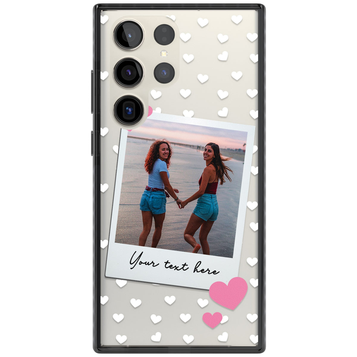 Personalised Hearts Instant Camera Photo Samsung S22 Ultra / Samsung S23 Ultra / Samsung S24 Ultra Impact Black Phone Case front