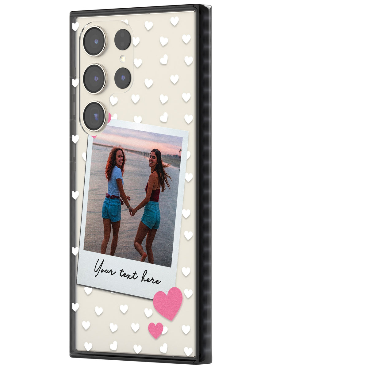 Personalised Hearts Instant Camera Photo Samsung S22 Ultra / Samsung S23 Ultra / Samsung S24 Ultra Impact Black Phone Case side
