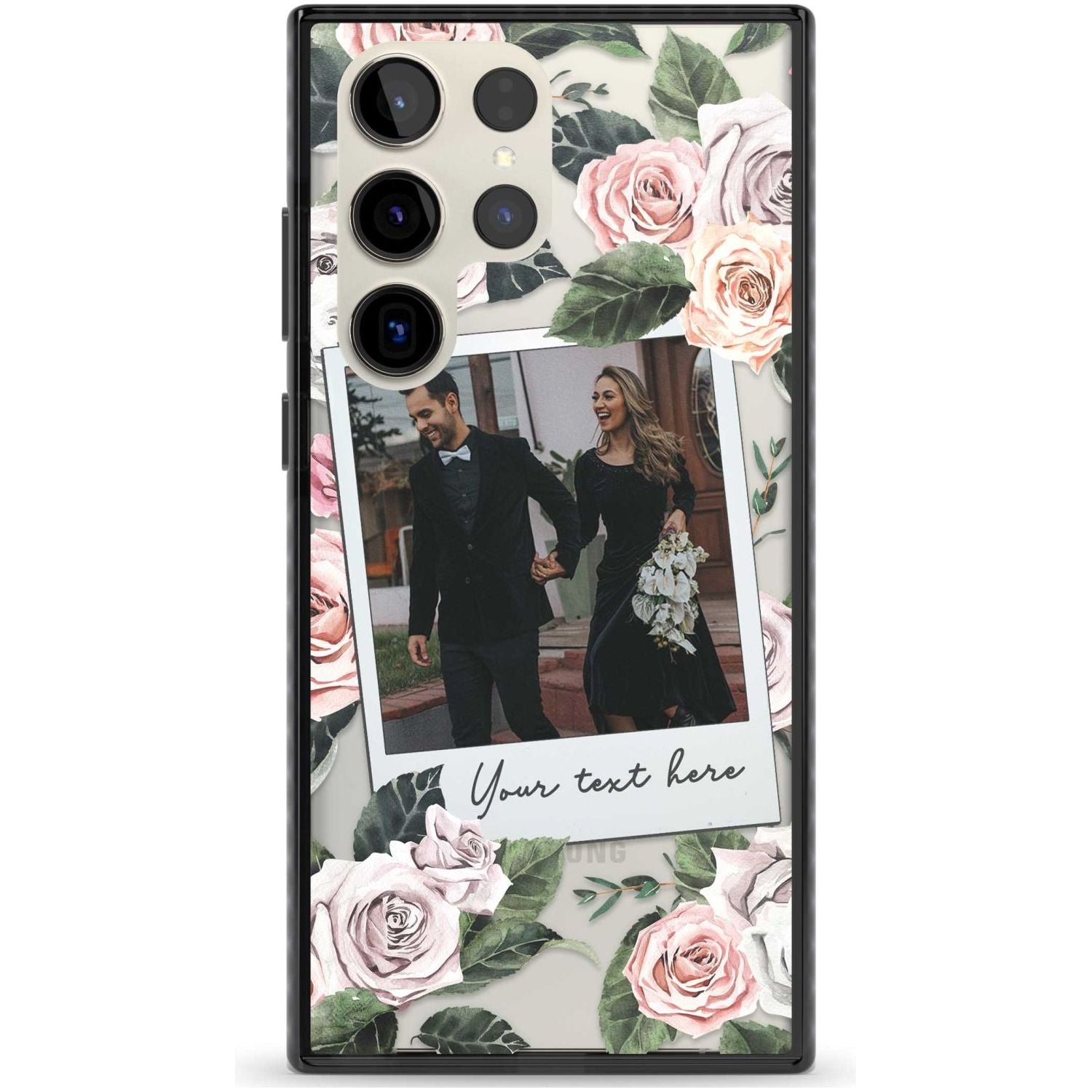 Personalised Floral Instant Film Photo Custom Phone Case Samsung S22 Ultra / Black Impact Case,Samsung S23 Ultra / Black Impact Case Blanc Space