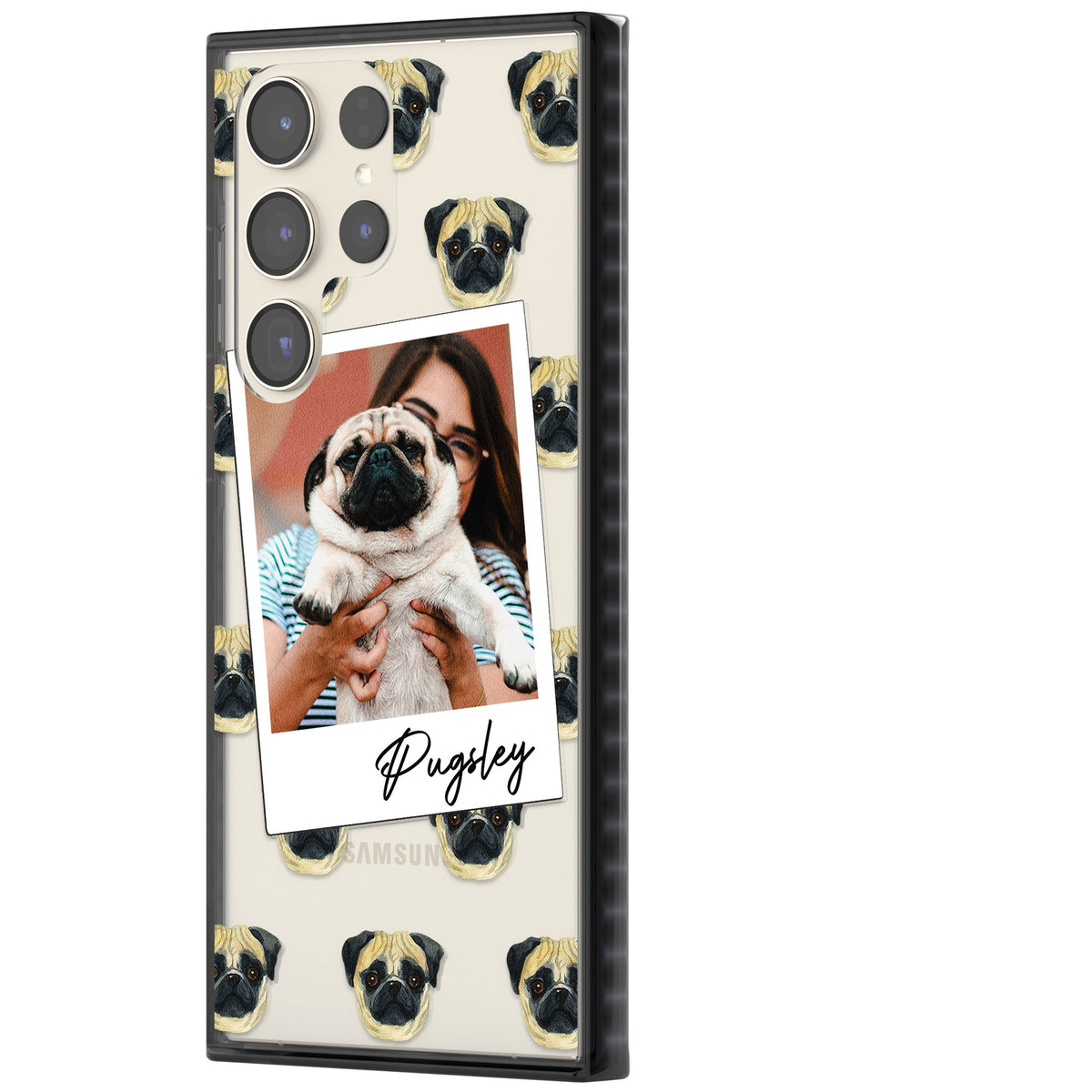 Personalised Pug Instant Camera Photo Samsung S22 Ultra / Samsung S23 Ultra / Samsung S24 Ultra Impact Black Phone Case side