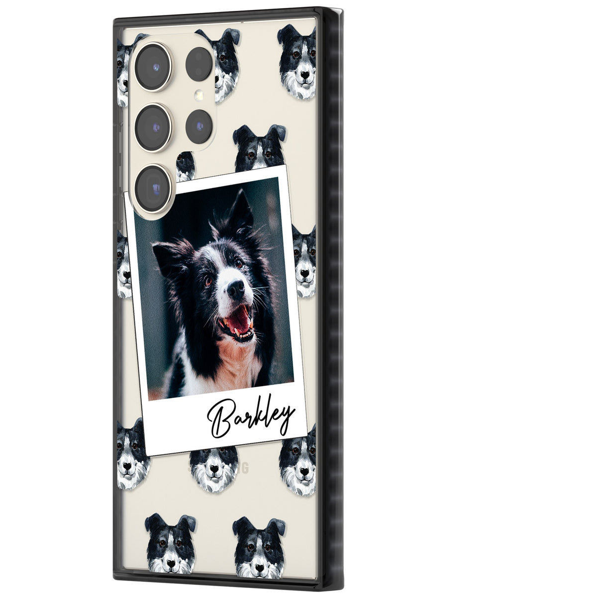 Personalised Border Collie Instant Camera Photo Samsung S22 Ultra / Samsung S23 Ultra / Samsung S24 Ultra Impact Black Phone Case side