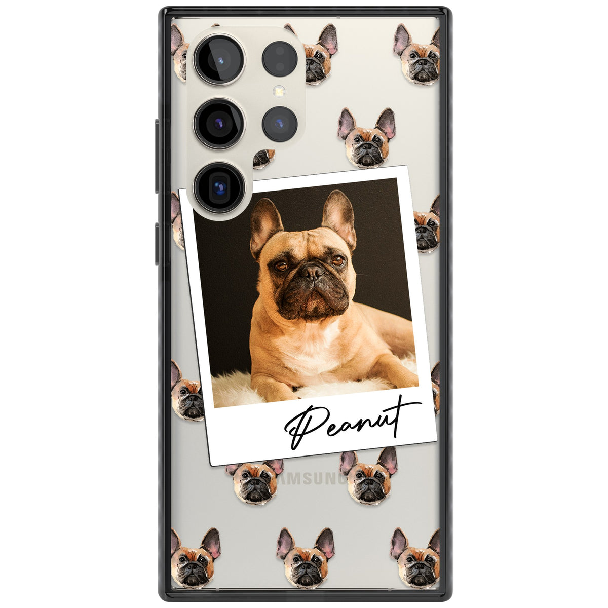 Personalised Tan French Bulldog Instant Camera Photo Samsung S22 Ultra / Samsung S23 Ultra / Samsung S24 Ultra Impact Black Phone Case front