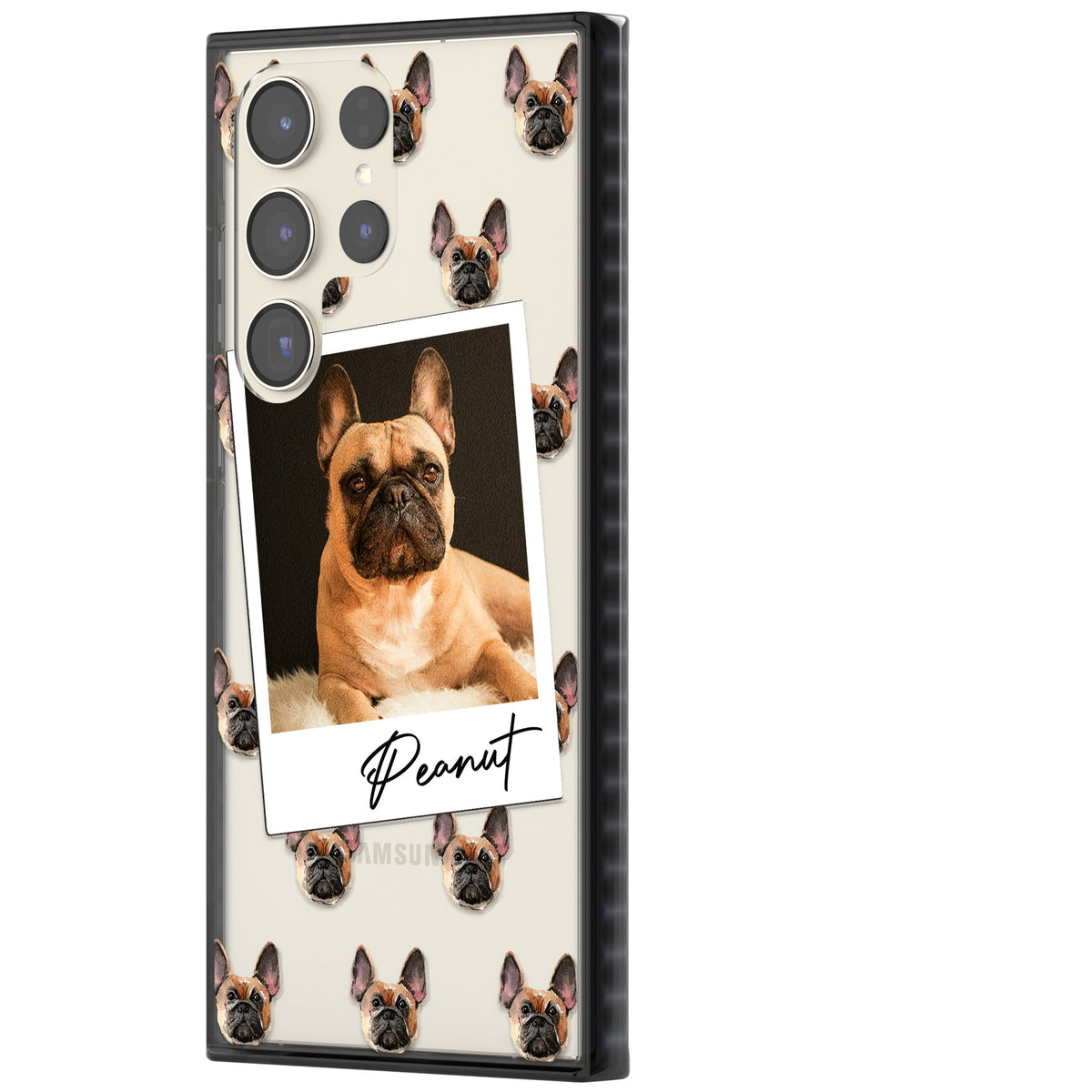 Personalised Tan French Bulldog Instant Camera Photo Samsung S22 Ultra / Samsung S23 Ultra / Samsung S24 Ultra Impact Black Phone Case side