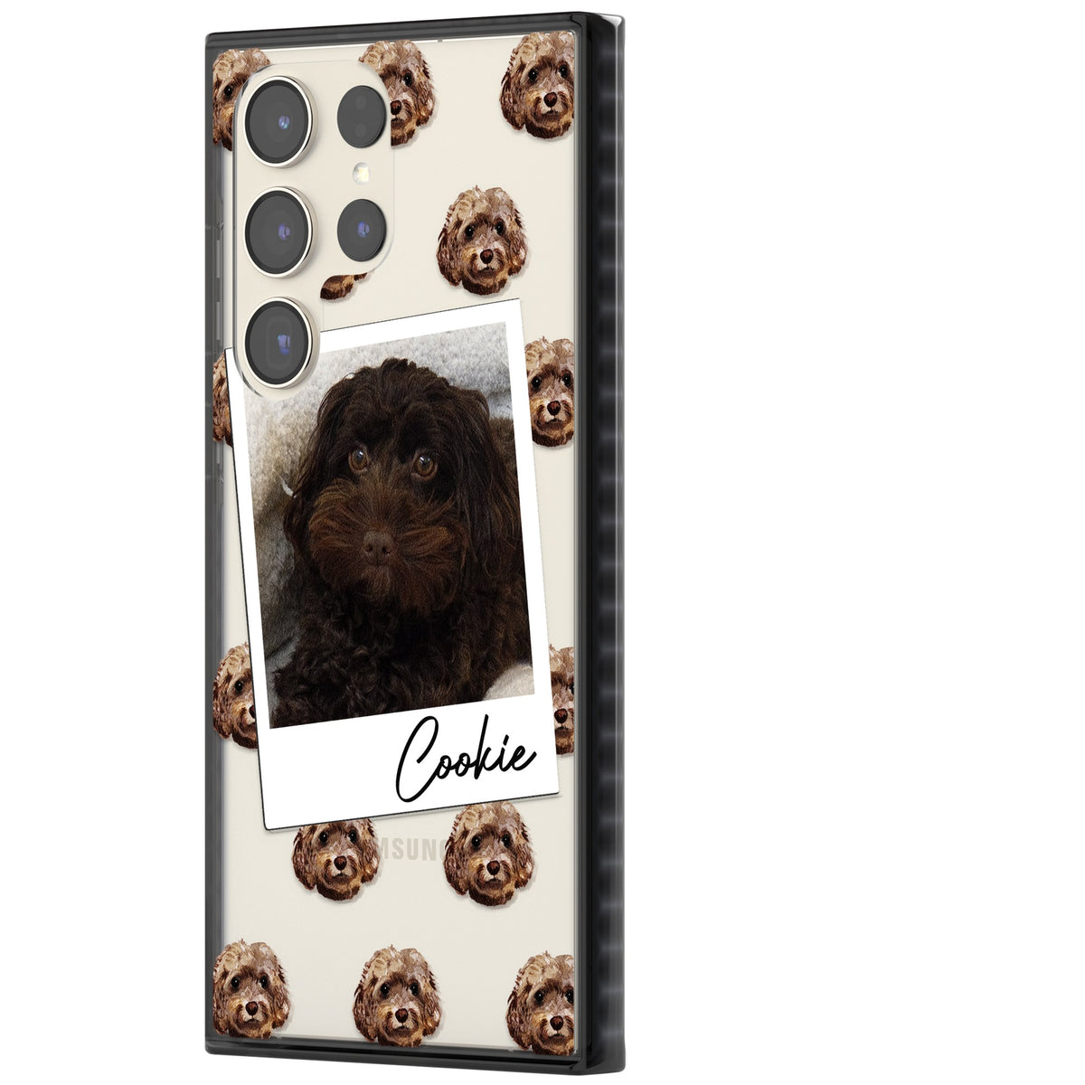 Personalised Brown Cockapoo Instant Camera Photo Samsung S22 Ultra / Samsung S23 Ultra / Samsung S24 Ultra Impact Black Phone Case side