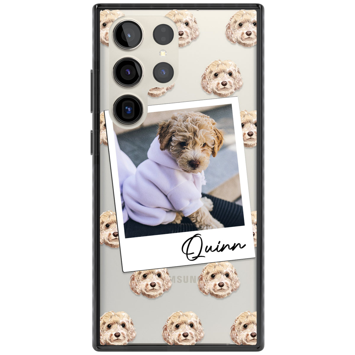 Personalised Cream Cockapoo Instant Camera Photo Samsung S22 Ultra / Samsung S23 Ultra / Samsung S24 Ultra Impact Black Phone Case front