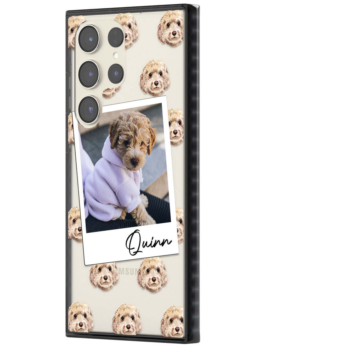Personalised Cream Cockapoo Instant Camera Photo Samsung S22 Ultra / Samsung S23 Ultra / Samsung S24 Ultra Impact Black Phone Case side