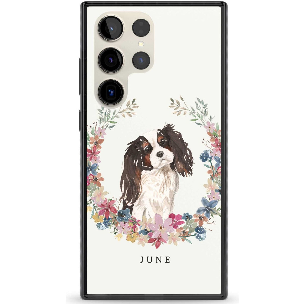 Personalised Tri Coloured King Charles Watercolour Dog Portrait Custom Phone Case Samsung S22 Ultra / Black Impact Case,Samsung S23 Ultra / Black Impact Case Blanc Space