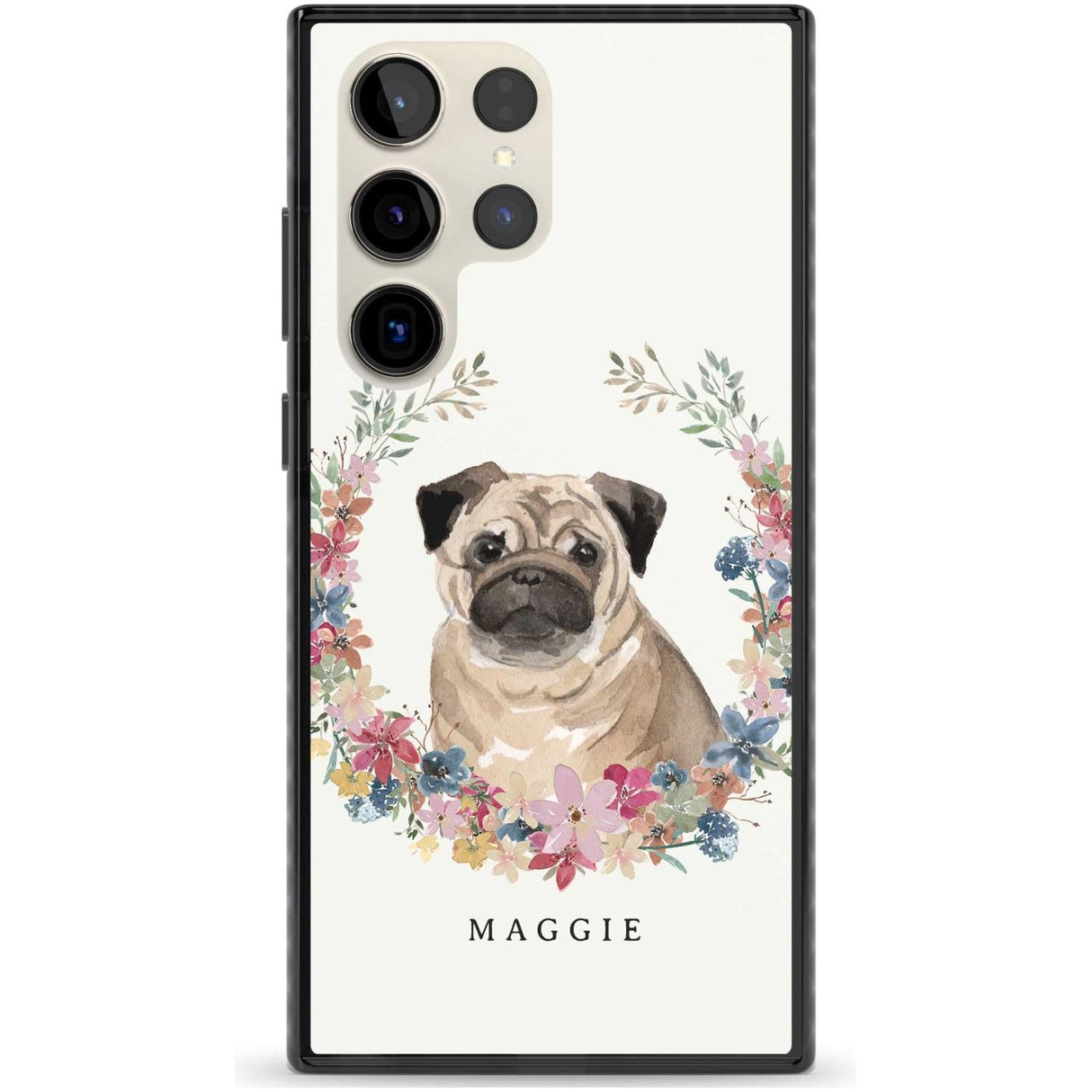 Personalised Pug - Watercolour Dog Portrait Custom Phone Case Samsung S22 Ultra / Black Impact Case,Samsung S23 Ultra / Black Impact Case Blanc Space