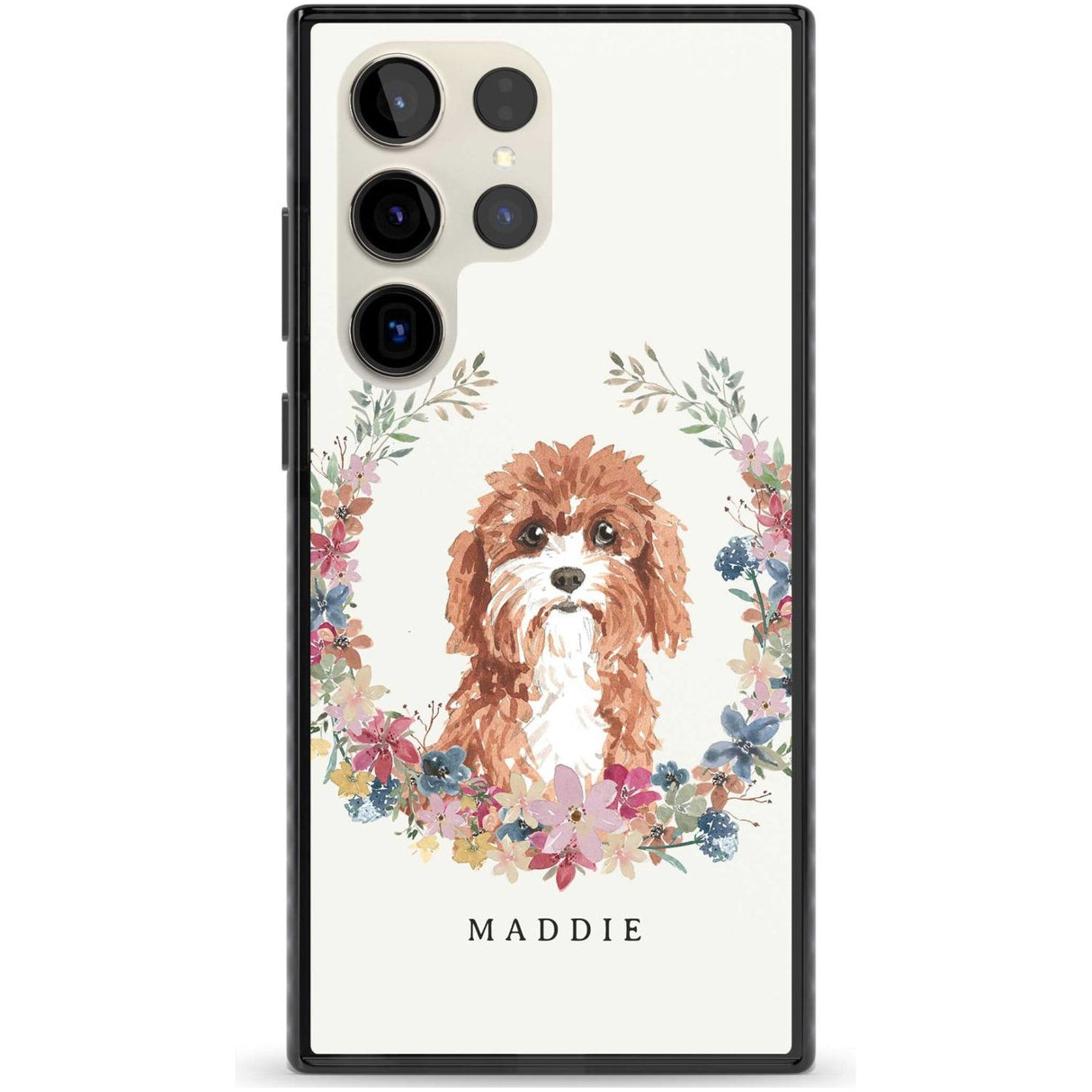 Personalised Cavapoo - Watercolour Dog Portrait Custom Phone Case Samsung S22 Ultra / Black Impact Case,Samsung S23 Ultra / Black Impact Case Blanc Space