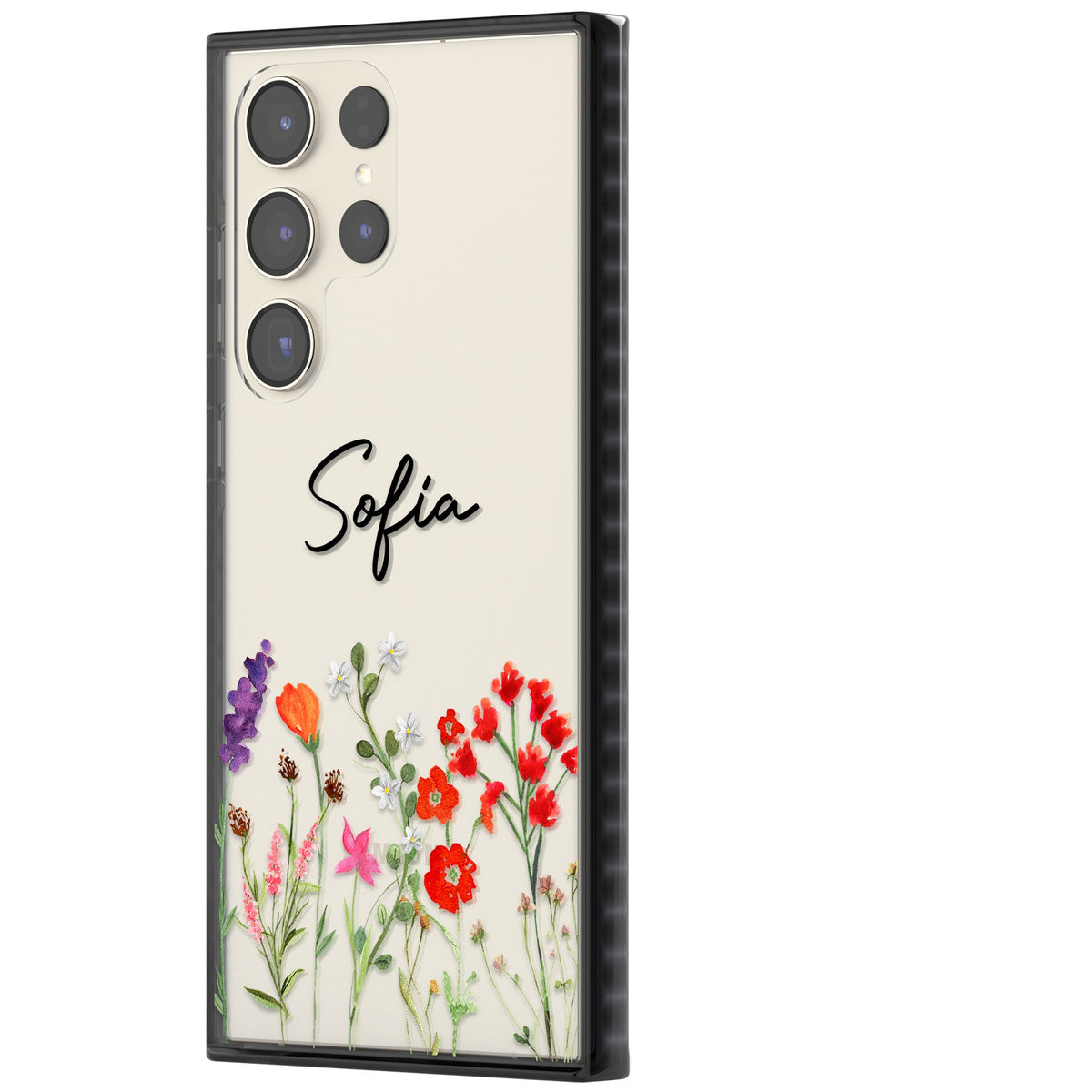 Personalised Spring Wildflowers Samsung S22 Ultra / Samsung S23 Ultra / Samsung S24 Ultra Impact Black Phone Case side