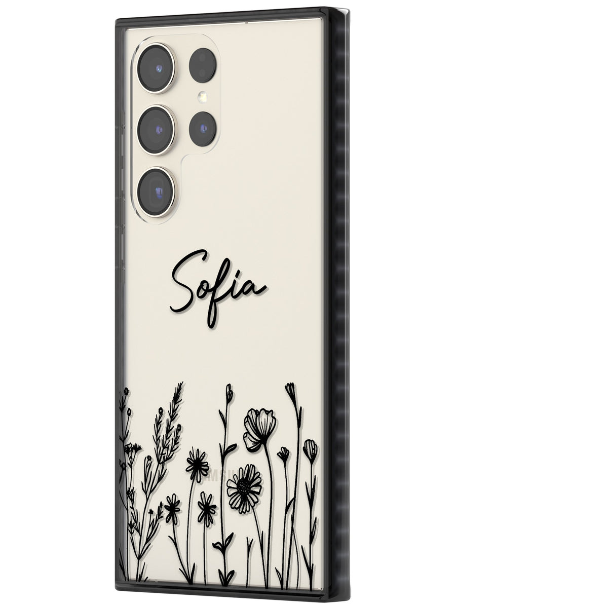 Personalised Black Wildflowers Samsung S22 Ultra / Samsung S23 Ultra / Samsung S24 Ultra Impact Black Phone Case side