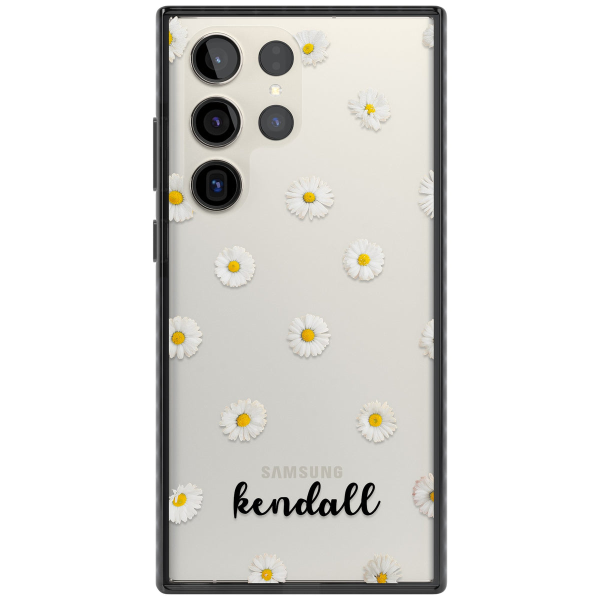 Personalised White Daisies & Cursive Samsung S22 Ultra / Samsung S23 Ultra / Samsung S24 Ultra Impact Black Phone Case front