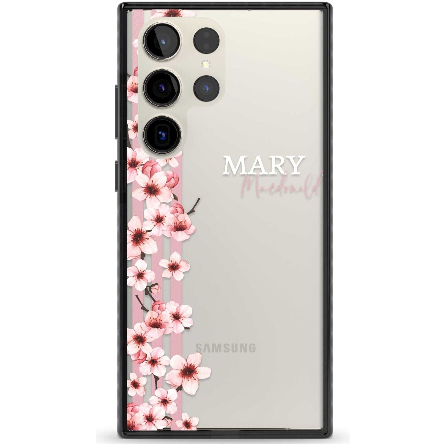 Personalised Cherry Blossoms & Stripes Custom Phone Case Samsung S22 Ultra / Black Impact Case,Samsung S23 Ultra / Black Impact Case Blanc Space