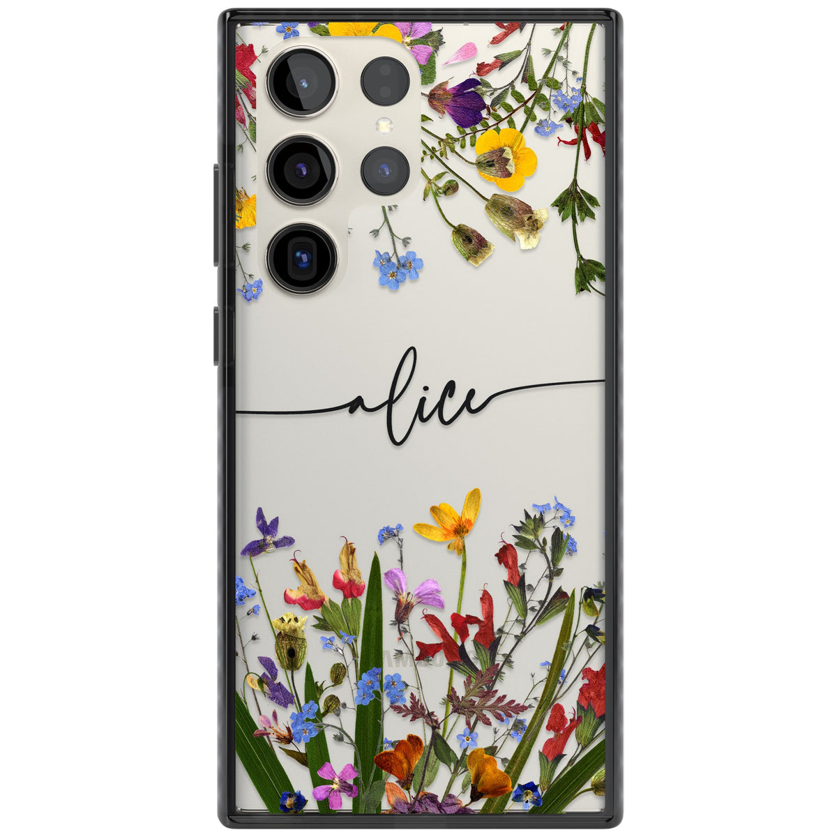 Personalised Wildflower Name Samsung S22 Ultra / Samsung S23 Ultra / Samsung S24 Ultra Impact Black Phone Case front