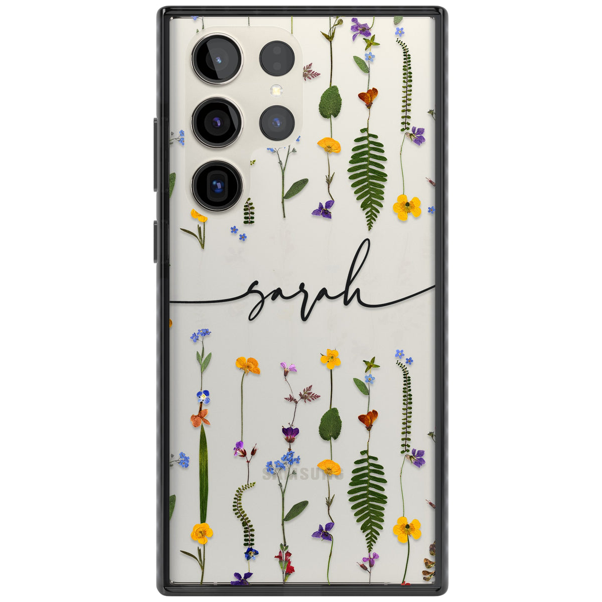 Personalised Wildflower Chain Samsung S22 Ultra / Samsung S23 Ultra / Samsung S24 Ultra Impact Black Phone Case front