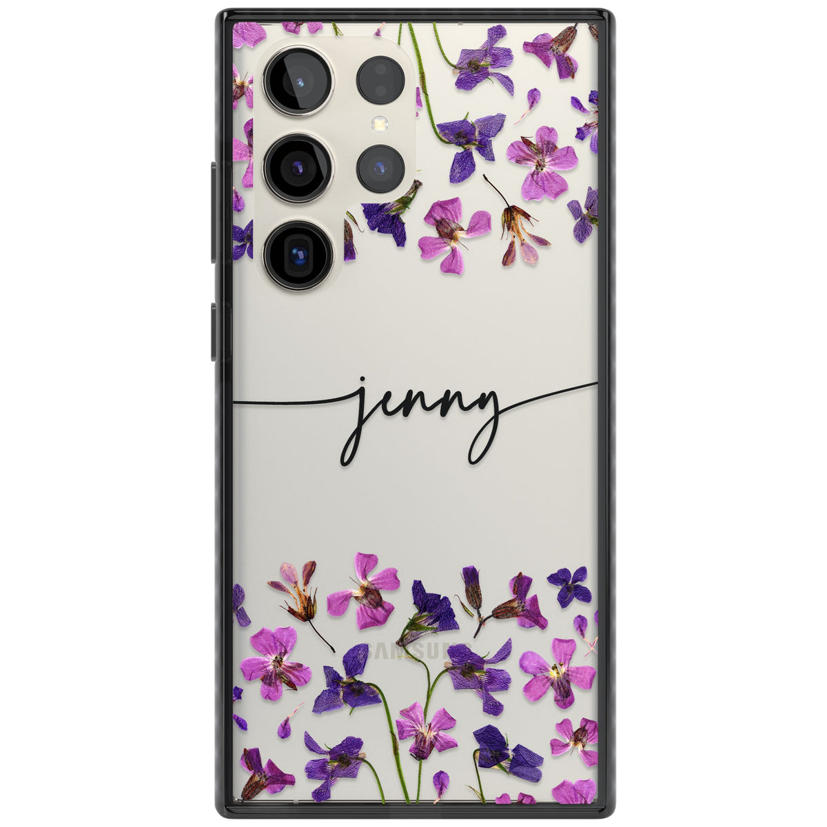 Personalised Purple Wildflowers Samsung S22 Ultra / Samsung S23 Ultra / Samsung S24 Ultra Impact Black Phone Case front