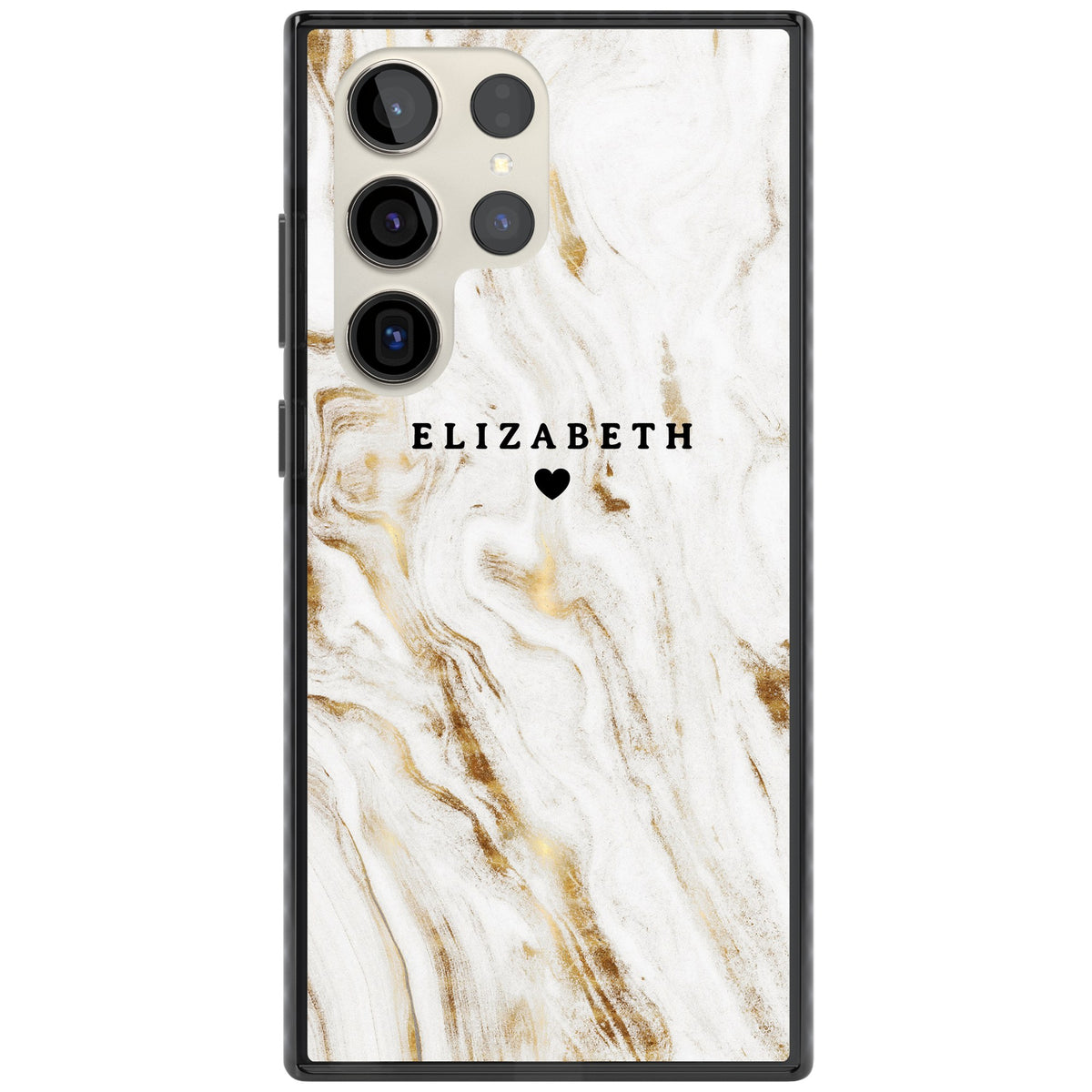 Personalised White Gilded Marble Samsung S22 Ultra / Samsung S23 Ultra / Samsung S24 Ultra Impact Black Phone Case front