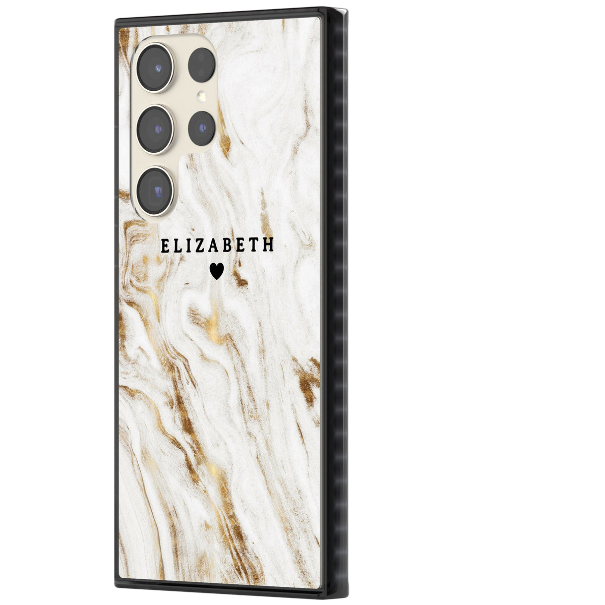 Personalised White Gilded Marble Samsung S22 Ultra / Samsung S23 Ultra / Samsung S24 Ultra Impact Black Phone Case side