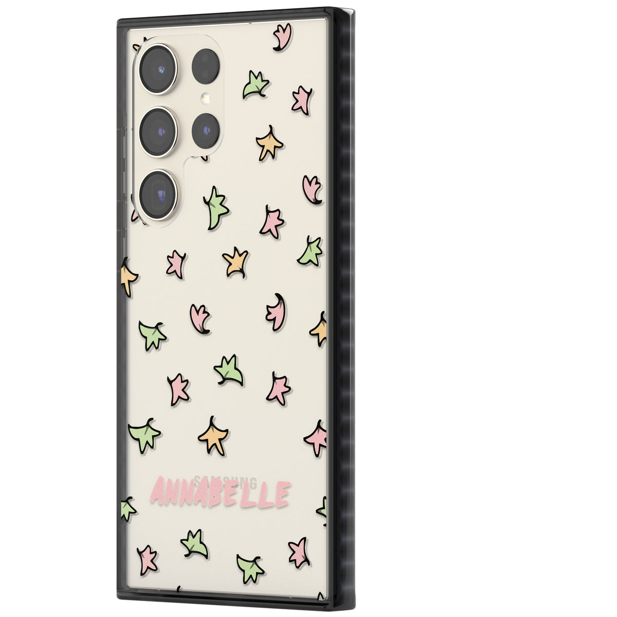 Personalised Heartstopper Leaves Pattern Samsung S22 Ultra / Samsung S23 Ultra / Samsung S24 Ultra Impact Black Phone Case side