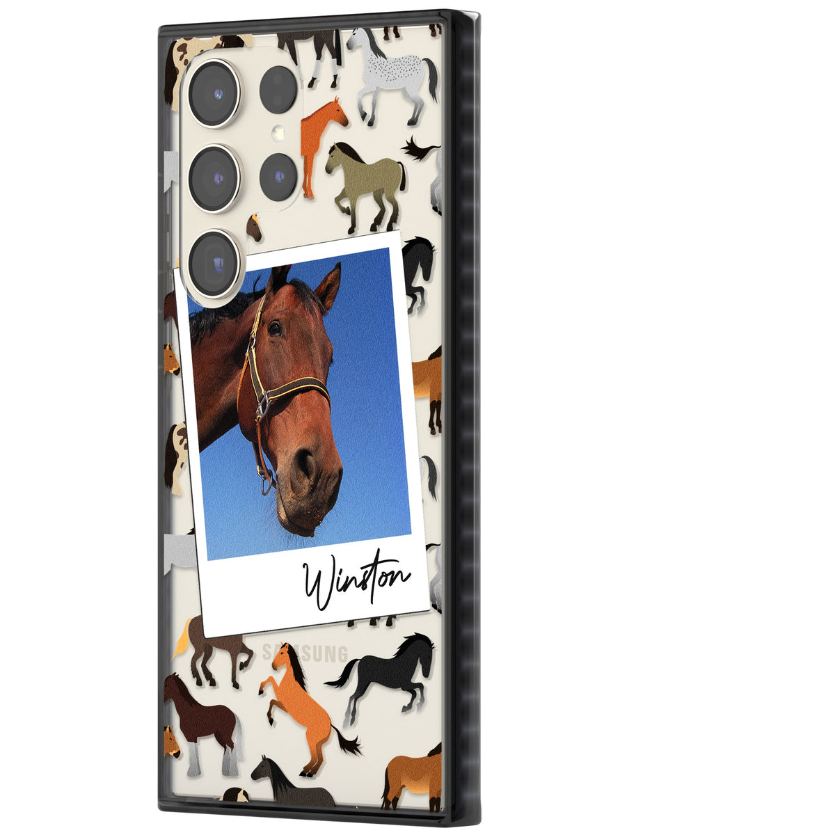 Personalised Horse Polaroid Samsung S22 Ultra / Samsung S23 Ultra / Samsung S24 Ultra Impact Black Phone Case side