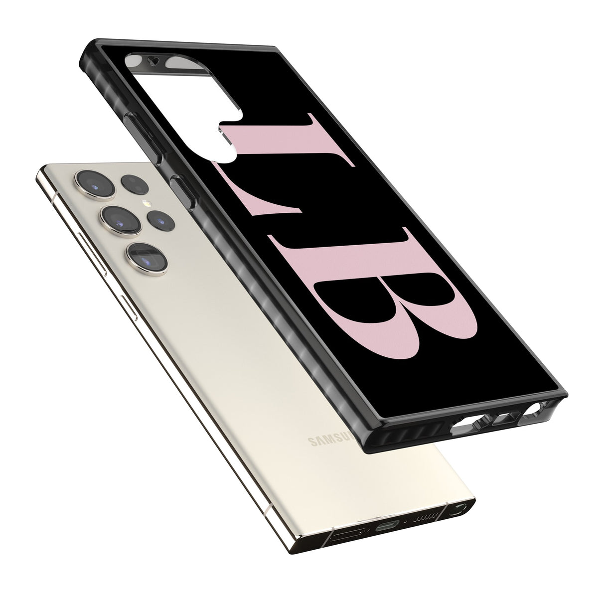Personalised Pink & Black Letters Samsung S22 Ultra / Samsung S23 Ultra / Samsung S24 Ultra Impact Black Phone Case angled