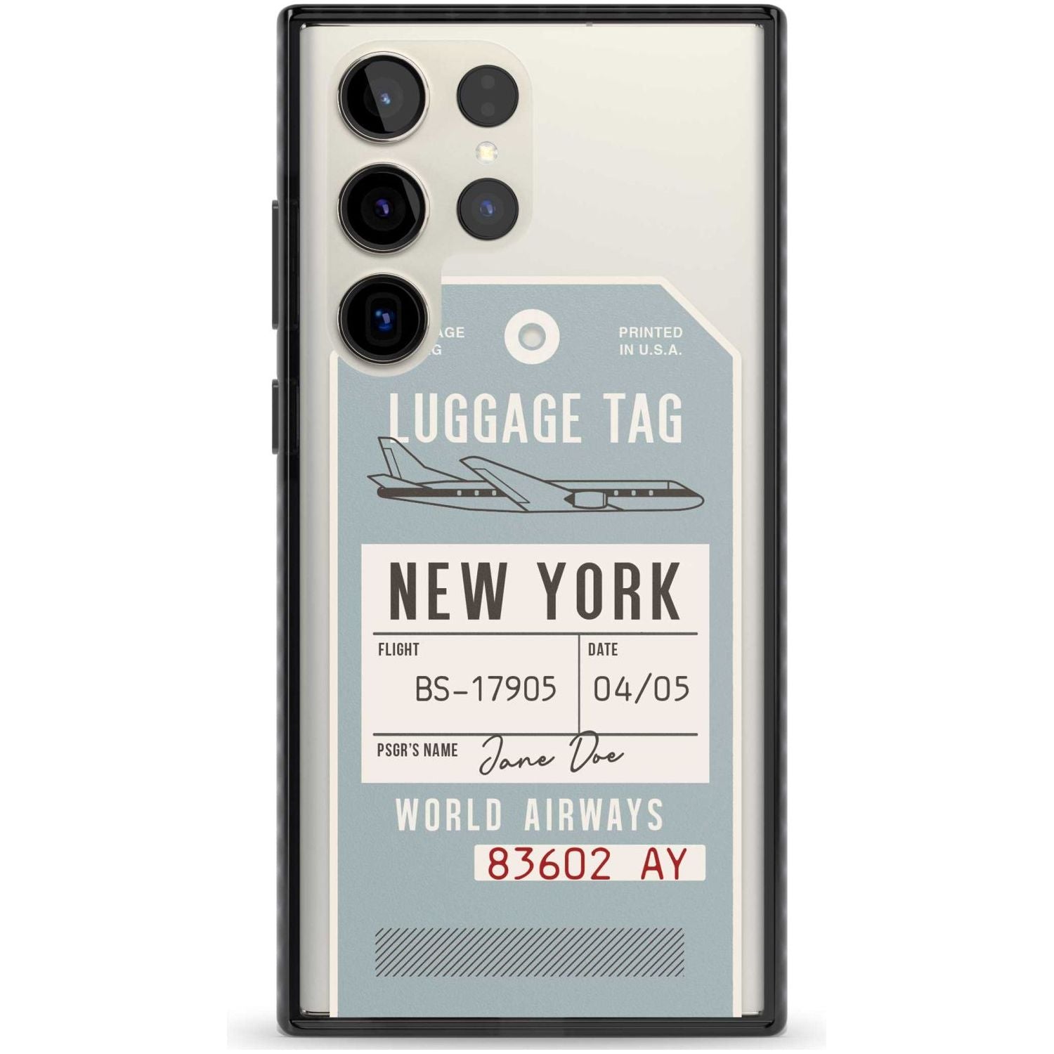 Personalised Vintage USA Luggage Tag Custom Phone Case Samsung S22 Ultra / Black Impact Case,Samsung S23 Ultra / Black Impact Case Blanc Space