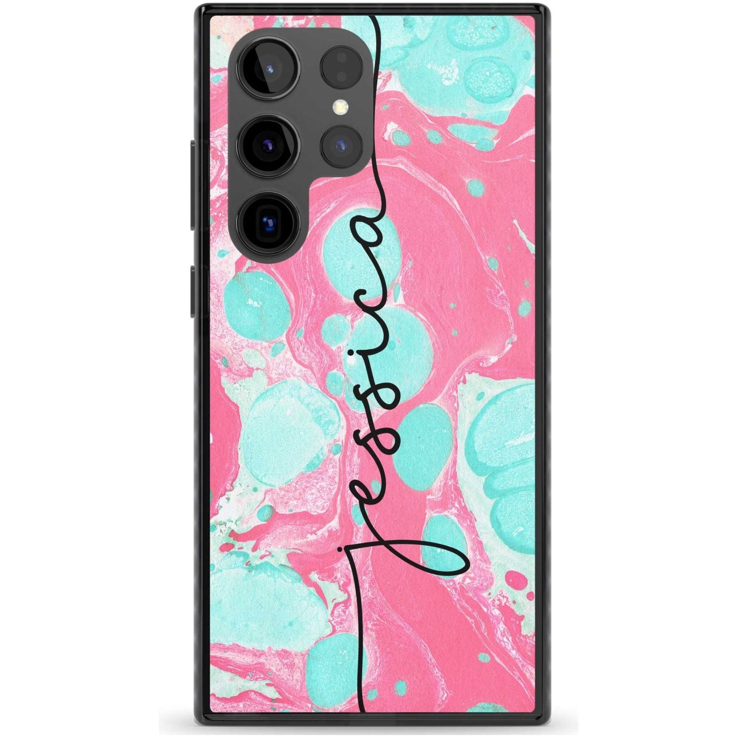 Personalised Turquoise & Pink - Marbled Custom Phone Case Samsung S22 Ultra / Black Impact Case,Samsung S23 Ultra / Black Impact Case Blanc Space