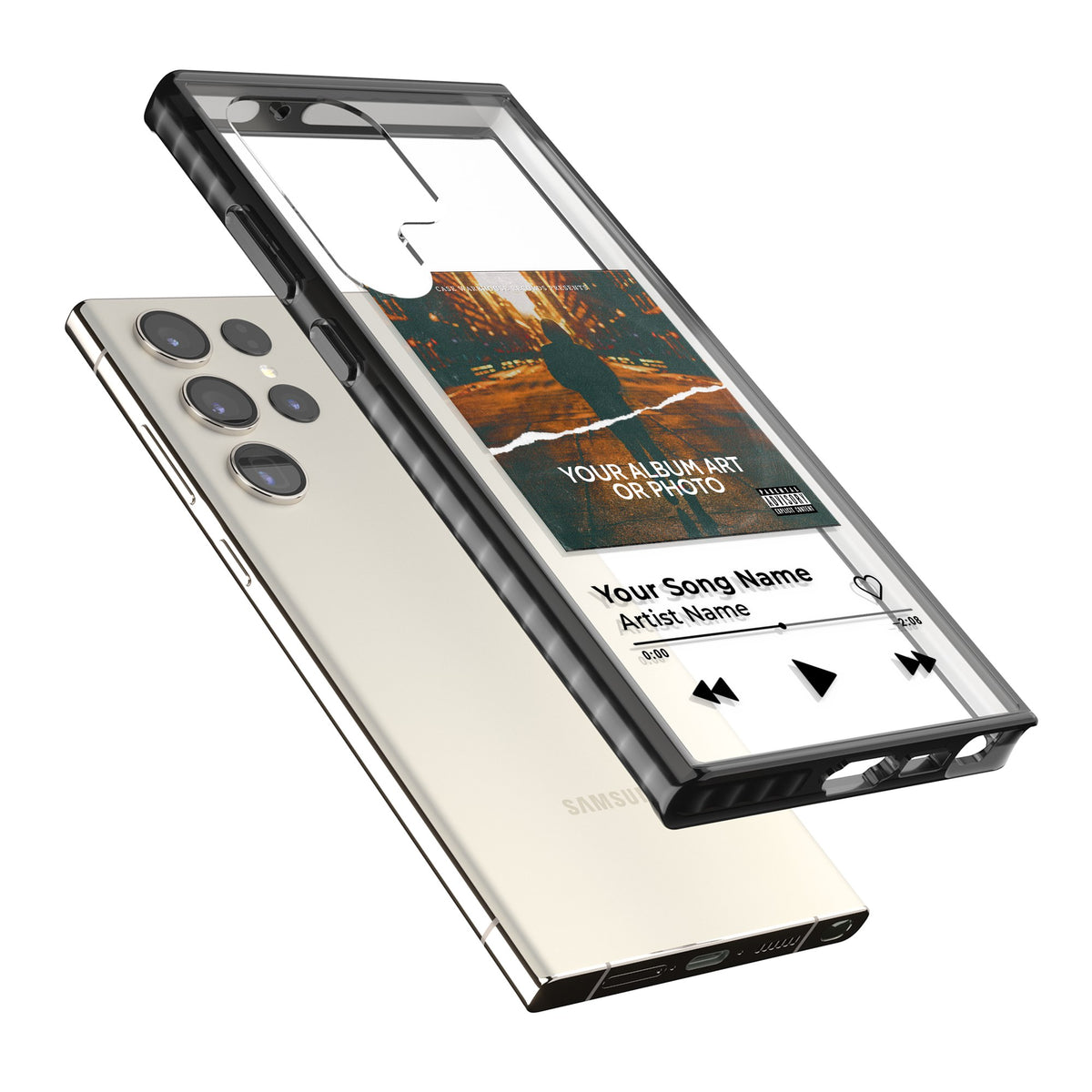 Personalised Music Player Samsung S22 Ultra / Samsung S23 Ultra / Samsung S24 Ultra Impact Black Phone Case angled