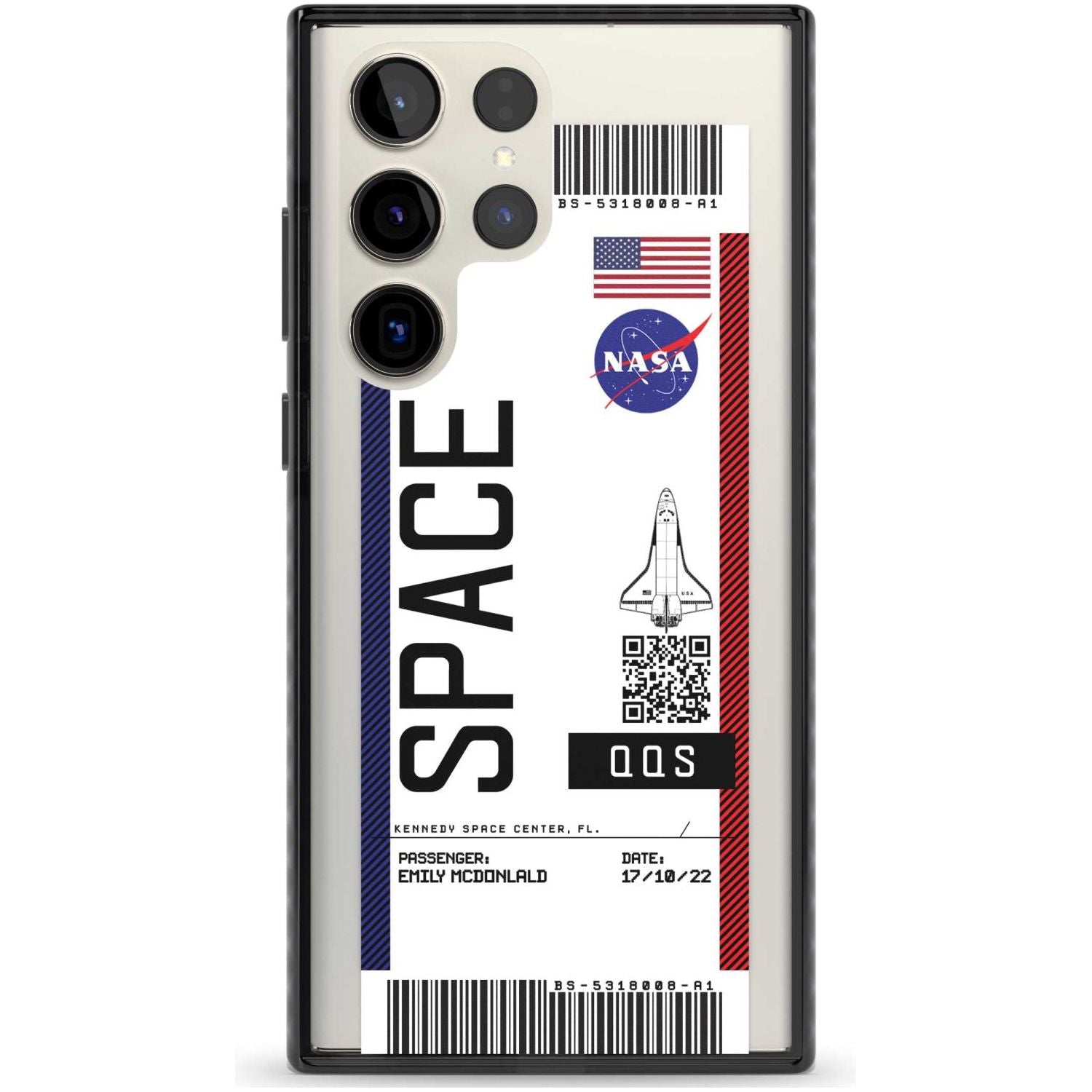 Personalised NASA Boarding Pass (Light) Custom Phone Case Samsung S22 Ultra / Black Impact Case,Samsung S23 Ultra / Black Impact Case Blanc Space