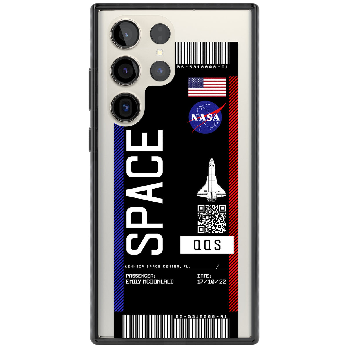 Personalised Nasa Boarding Pass (Dark) Samsung S22 Ultra / Samsung S23 Ultra / Samsung S24 Ultra Impact Black Phone Case front