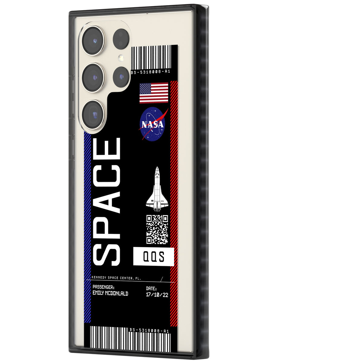 Personalised Nasa Boarding Pass (Dark) Samsung S22 Ultra / Samsung S23 Ultra / Samsung S24 Ultra Impact Black Phone Case side