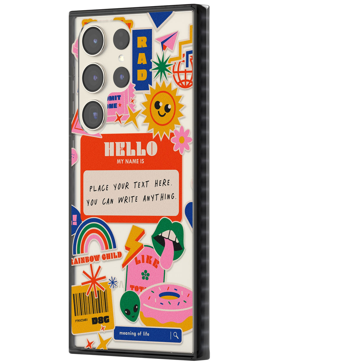 Personalised Retro Nametag Sticker Samsung S22 Ultra / Samsung S23 Ultra / Samsung S24 Ultra Impact Black Phone Case side