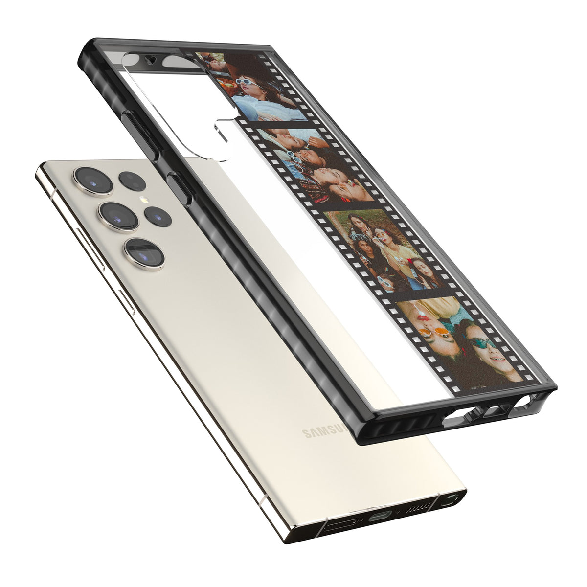 Personalised Photo Film Strip Samsung S22 Ultra / Samsung S23 Ultra / Samsung S24 Ultra Impact Black Phone Case angled