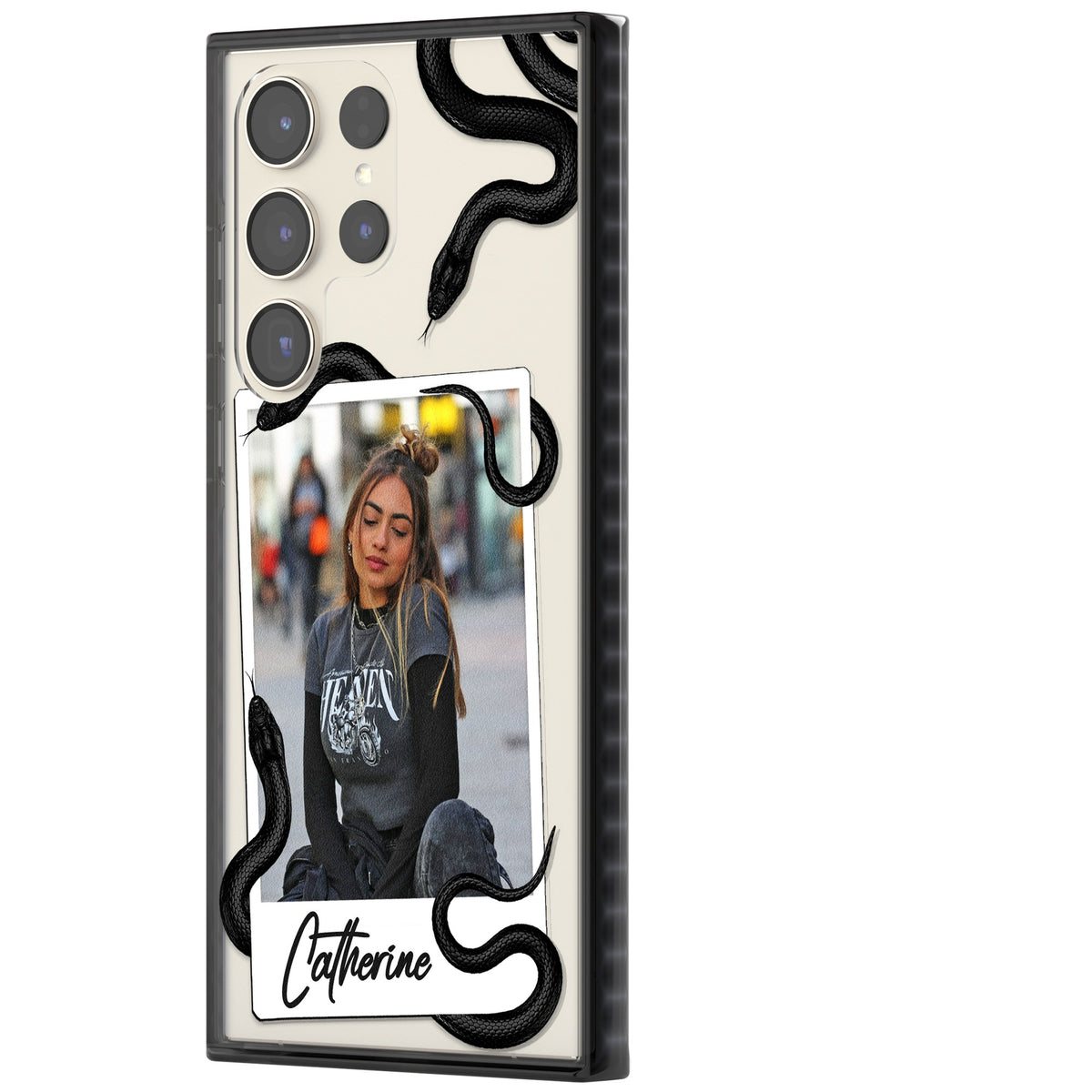 Personalised Snake Instant Photo Samsung S22 Ultra / Samsung S23 Ultra / Samsung S24 Ultra Impact Black Phone Case side