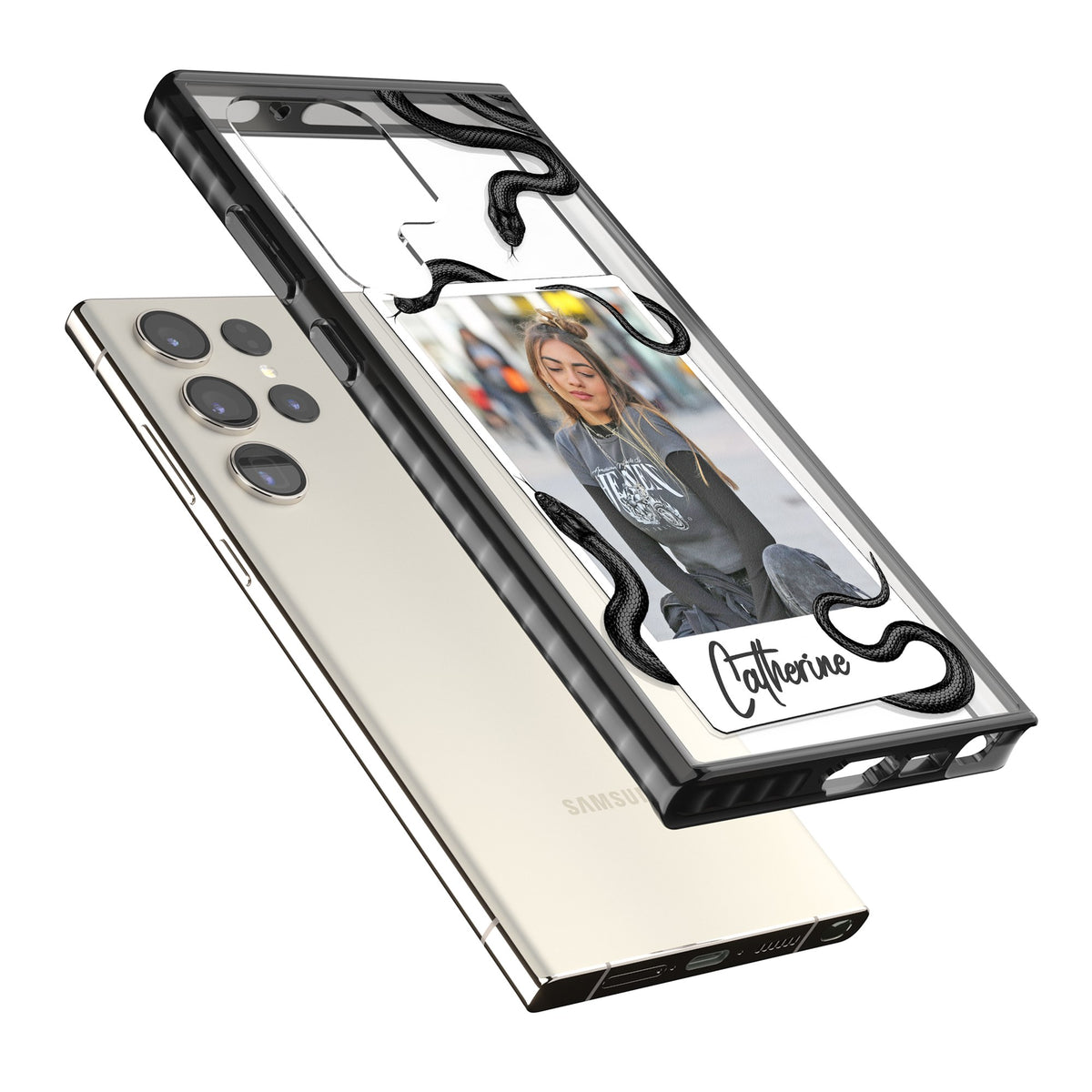 Personalised Snake Instant Photo Samsung S22 Ultra / Samsung S23 Ultra / Samsung S24 Ultra Impact Black Phone Case angled