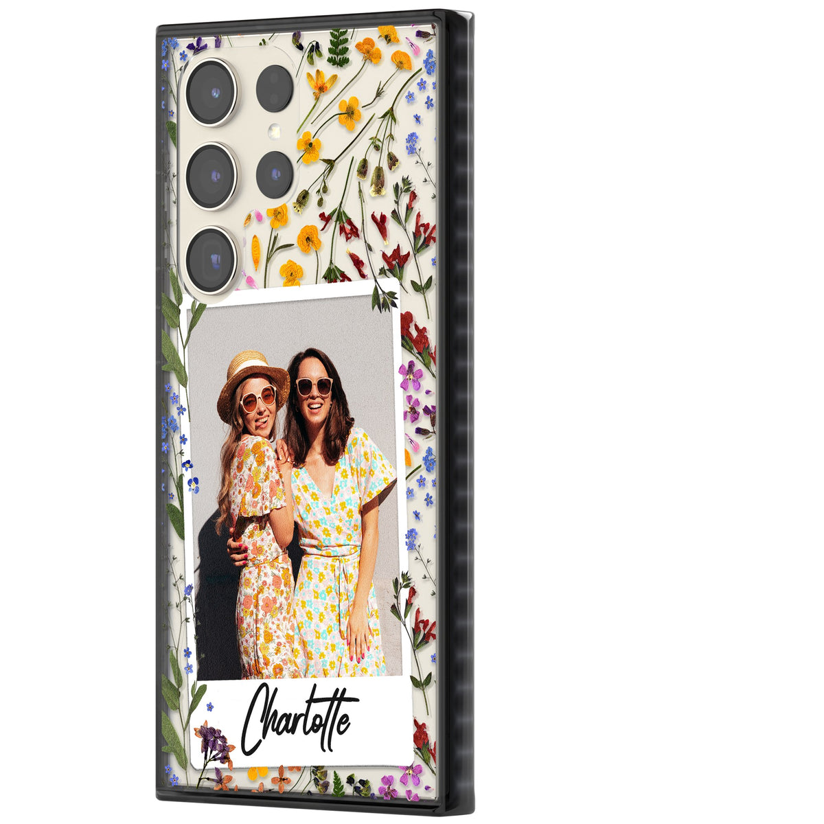 Personalised Wildflower Polaroid Samsung S22 Ultra / Samsung S23 Ultra / Samsung S24 Ultra Impact Black Phone Case side