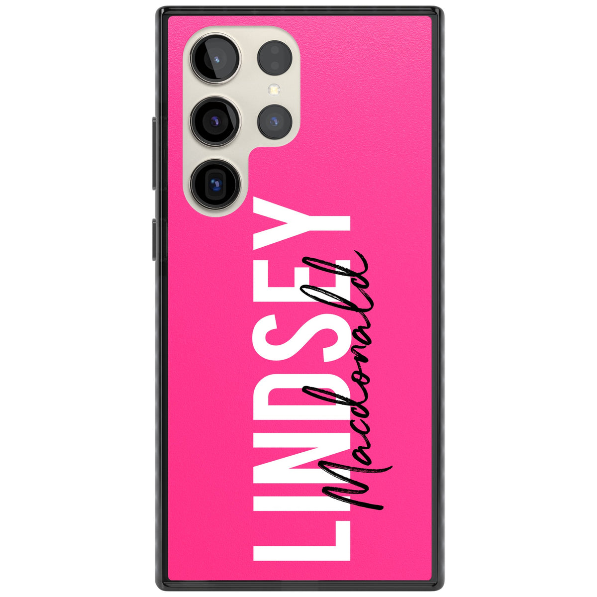 Personalised Bold Name: Pink Samsung S22 Ultra / Samsung S23 Ultra / Samsung S24 Ultra Impact Black Phone Case front