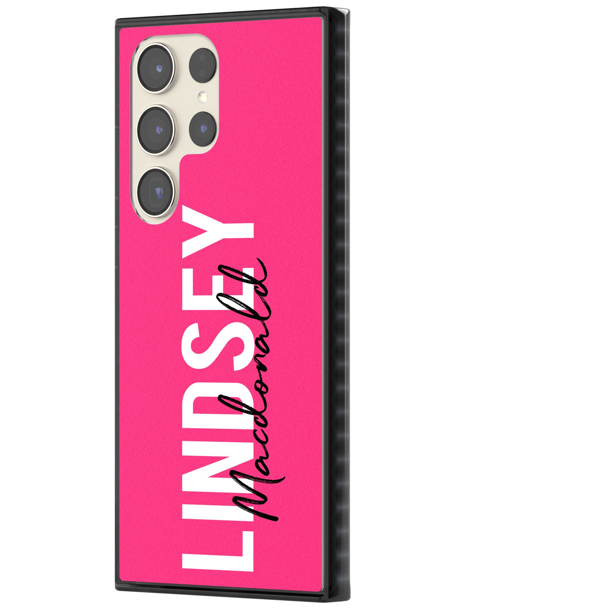 Personalised Bold Name: Pink Samsung S22 Ultra / Samsung S23 Ultra / Samsung S24 Ultra Impact Black Phone Case side