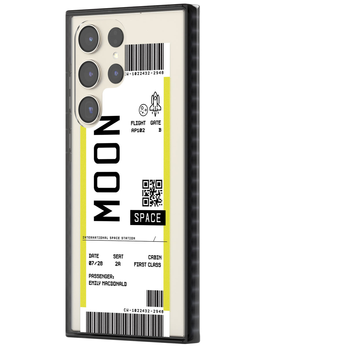 Personalised Moon Travel Ticket Samsung S22 Ultra / Samsung S23 Ultra / Samsung S24 Ultra Impact Black Phone Case side